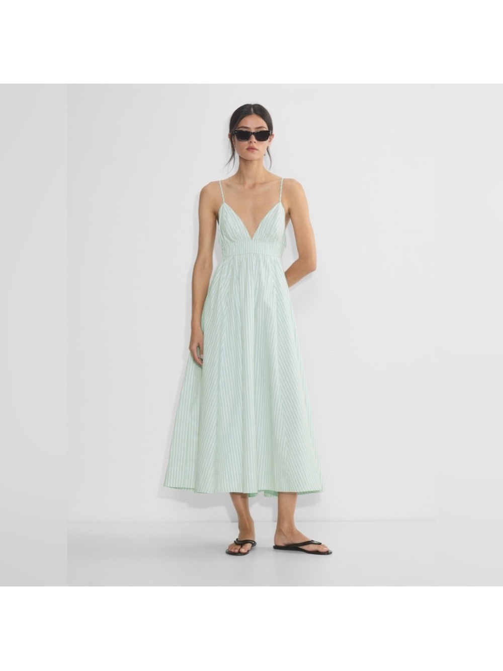 Aritzia - Babaton V-Neck Mint Striped Midi Dress